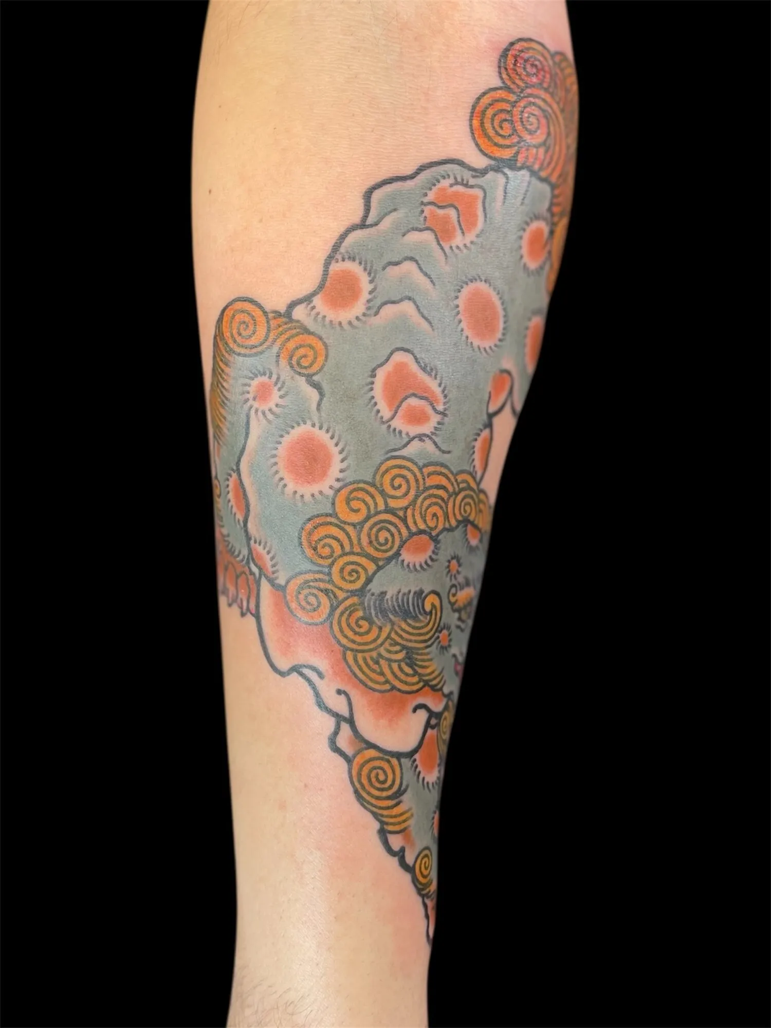 Japanese clouds and waves forearm tattoo background by Josh Robinson in Dallas, TX